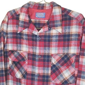 Pendleton Wool Board Shirt Jacket XL Red Tartan Plaid Button Loop Collar Vtg USA